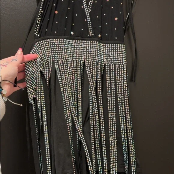 Sexy Black Rhinestone Fringe Halter Dress - Picture 2 of 4